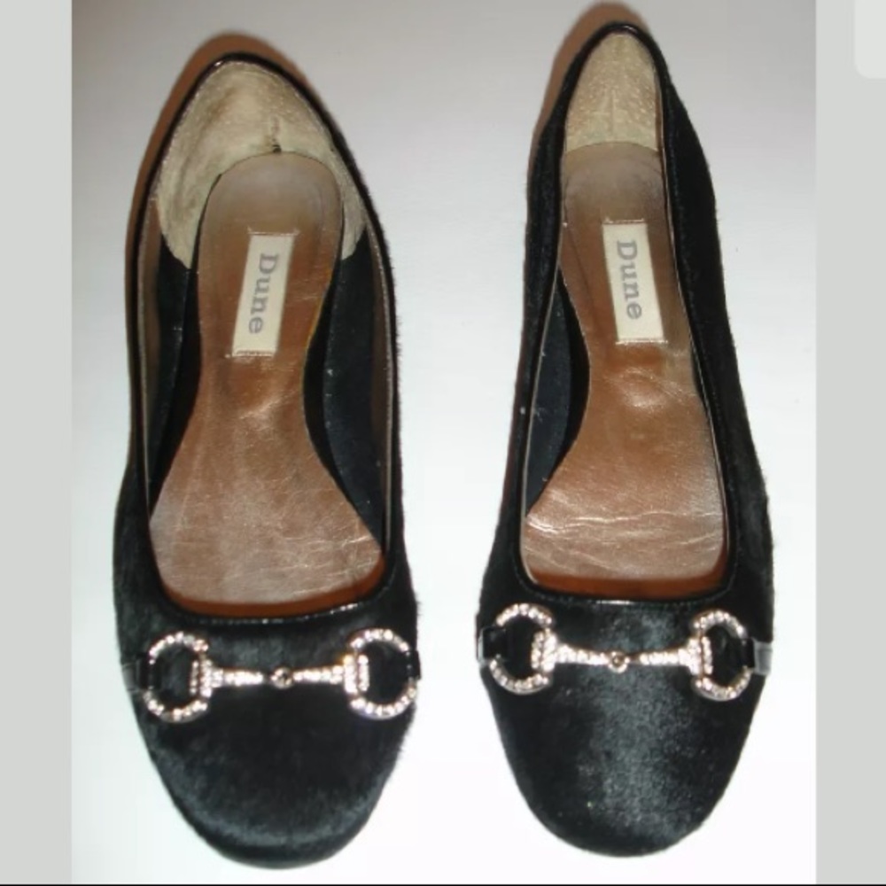 DUNE Black Pony Hair Horsebit Pumps Ballet Flats Size 37